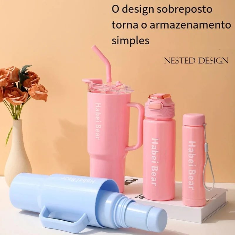 Kit 3 Garrafa Copo Tendência Agua Squeeze Com Adesivos Lembretes beber Agua 1.2L e 800ml e 300ml yobel