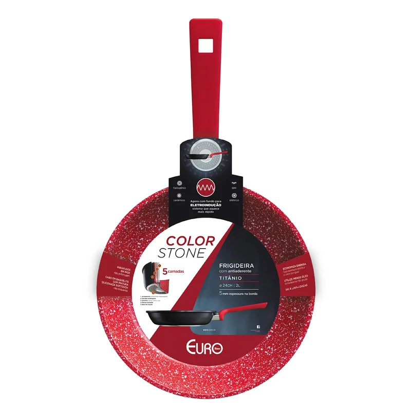 Euro Home - Frigideira 24 cm de Alumínio com Antiaderente ColorStone Titânio - ALU8303-TI