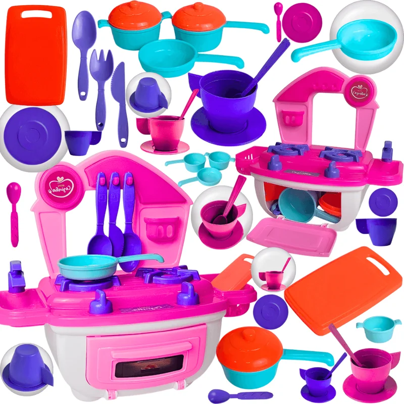 Kit Cozinha Brinquedo Infantil Fogão Forno Panelinhas Xícaras Acessórios Faz de Conta