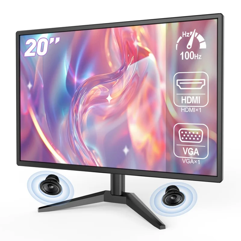 Monitor 20 Polegadas, HD+, 1ms, Taxa de Atualização 100Hz, Alto-falantes Integrados, Modo Leitura, Flicker Safe, 250cd/m², 1000:1, HDMI/VGA/AUIDO/DC, Bivolt, Preto