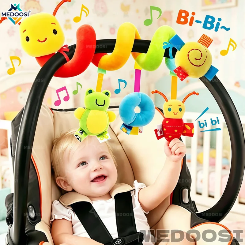 MEDOOSI Bebê Recém Nascido Mobile Centopeia Espiral /ARCO-IRIS Coruja Carrinho Brinquedo Conforto de Berço Com Chocalho