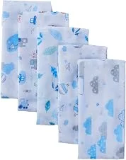 Fralda Pano de Bebê Super Luxo Mami Estampada 75 cm x 75 cm Pacote com 5 Unidades, Azul