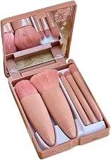 Kit de Pincéis de Maquiagem Portátil - Compacto 5 Pincéis Travel Size | Cerdas Macias para Retoques, Contorno, Blush, Sombra e Base | Beleza Elegante e Prática para Viagens e Dia a Dia