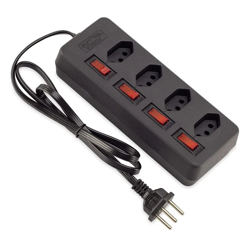 Force Line - Filtro de Linha C/ 4 Circuit Breaker 1 metro, Preto