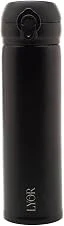 LYOR - Garrafa Térmica Dupla Parede de Aço Inox com Tampa Flip Preta 410ml