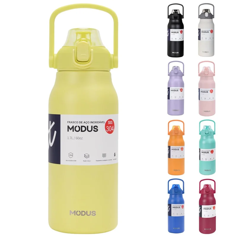 Garrafa Térmica De Viagem Inox 1700ml Água Com Canudo (Amarelo)