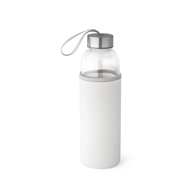 Garrafa Squeeze De Vidro Com Luva Protetora Neopreme 520 Ml (Branco)