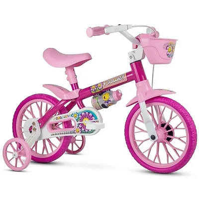 Bicicleta Infantil Aro 12 Freio Tambor 1 Marcha Cestinha Nathor C/ Rodinha Menina de 90cm a 1m