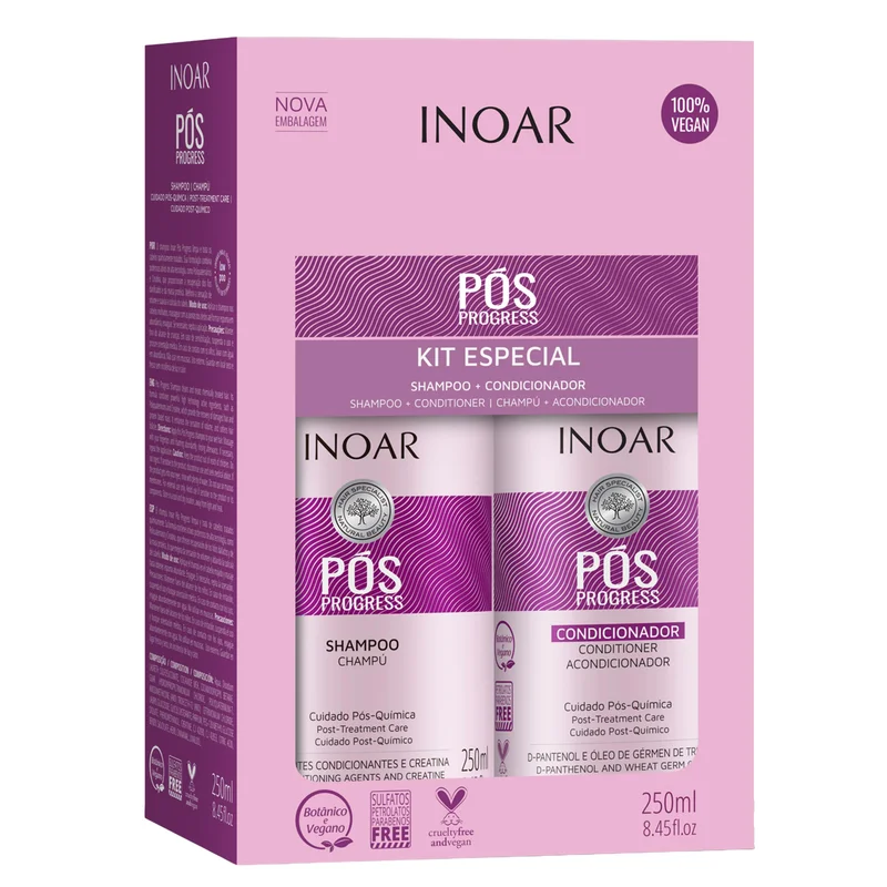 Kit Duo Shampoo e Condicionador Pós Progress, Inoar, 250 Ml