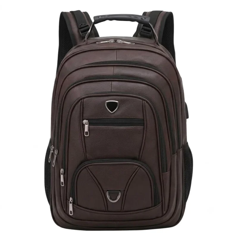 Mochila Executiva Couro Sintético Antifurto Notebook 17USB Impermeável 50L Masculina Trabalho Faculdade Viagem Reforçada com Cabo de Aço