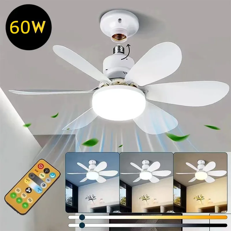 Ventilador De Teto Luz LED 60W Com 6 Hélices 3 Tipos De Luz Bivolt Com Controle Remoto
