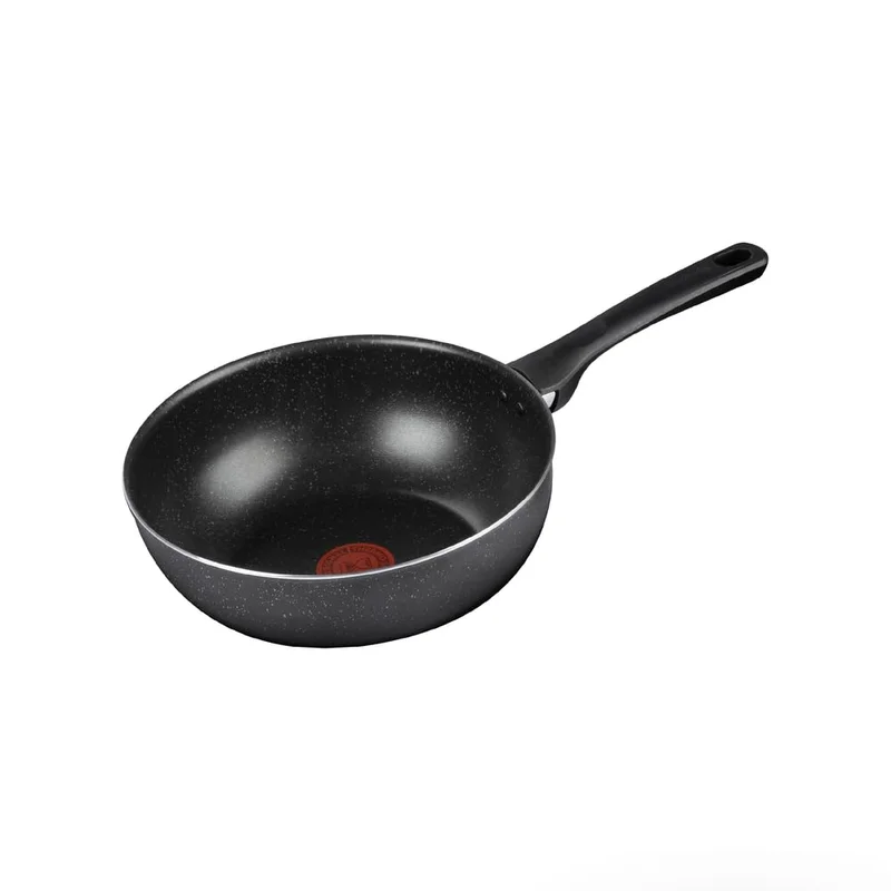 Frigideira Wok Rochedo Stone Pro 25cm Preto com Efeito Pedra e Antiaderente Minerium, Alta Resistência e Durabilidade, Cabos Ergonômicos e Base Limpa Fácil