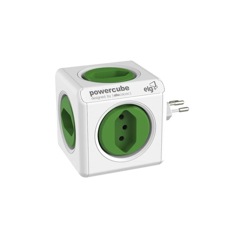 ELG, PWC-R5, PowerCube, Multiplicador 5 Tomadas, Disjuntor Integrado de 10A, Filtro de Linha com Protetor de Surto, Bivolt, Branco e Verde