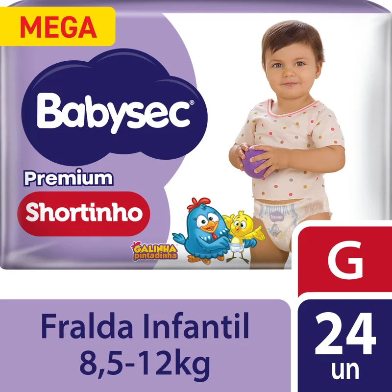 Melhoramentos - Fralda Babysec Premium Shortinho Mega Galinha Pintadinha Gramas C/28
