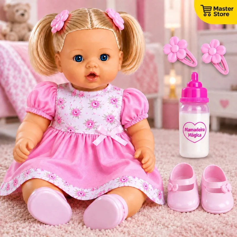 Boneca Bebe Grande Angelina Loira Fala Frases Mamadeira Boneca Que Fala Brinquedo Tipo Bebe Reborn