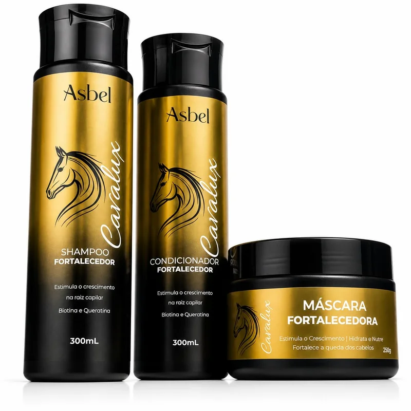 Asbel Kit Cavalux Shampoo Condicionador e Máscara 300ml Crescimento Capilar