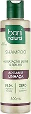 BONI NATURAL - Shampoo Vegano e Natural de Argan e Linhaça para Todos os Tipos de Cabelo, Hidratação e Brilho, 300 ml