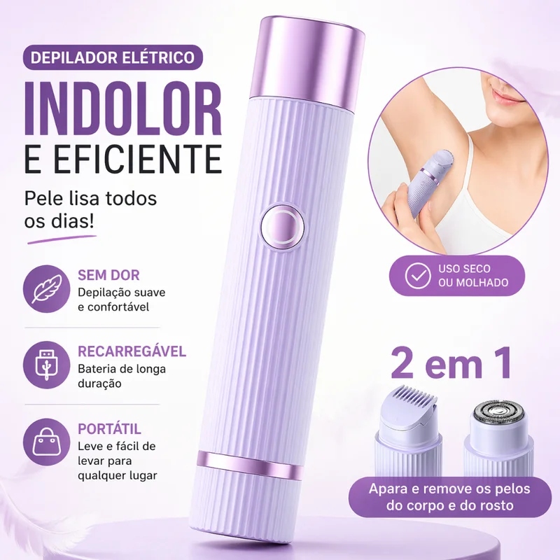 Depilador Removedor de Pelos Facial e Corporal – Sem Fio Recarregável Portátil Indolor