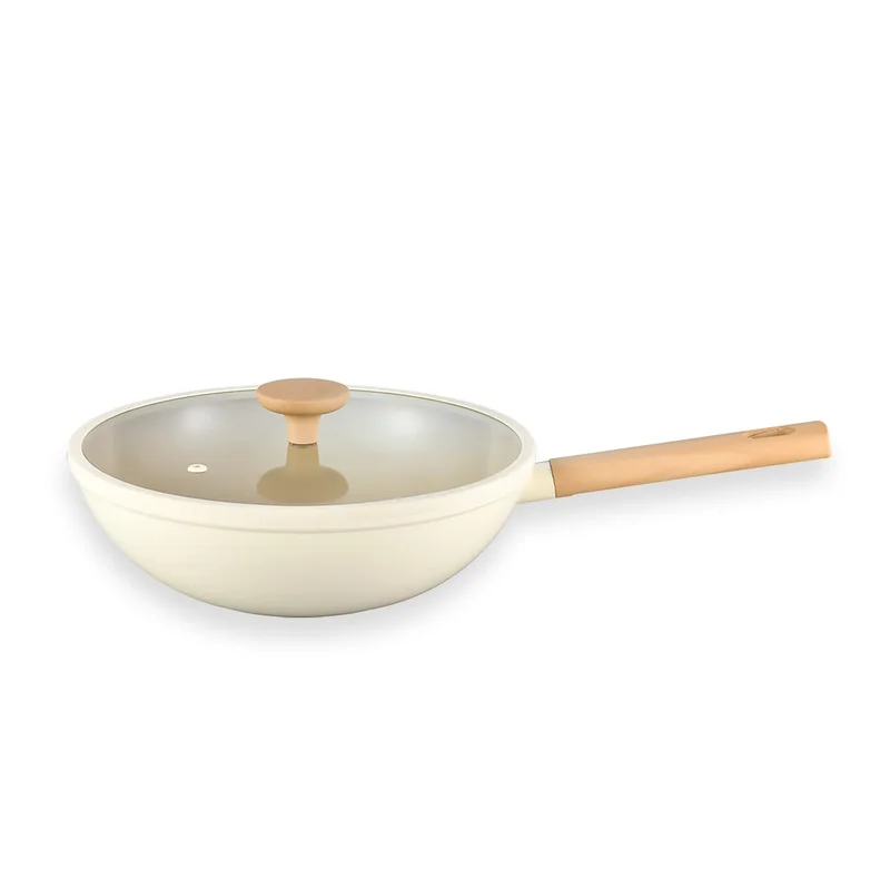 Oikos - Panela Wok 28cm Antiaderente Cerâmico Mou Nata Borda Silicone | 5 camadas, indução, gás, elétrico, vitrocerâmico, alumínio, livre de PFOA, aquecimento uniforme, revestimento premium