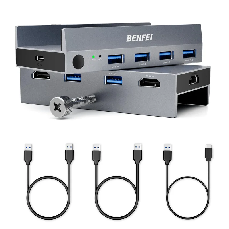 BENFEI Comutador USB 3.0 HDMI KVM (8K @60Hz) com 4 portas USB 3.0 para 2 computadores, monitor, teclado e mouse