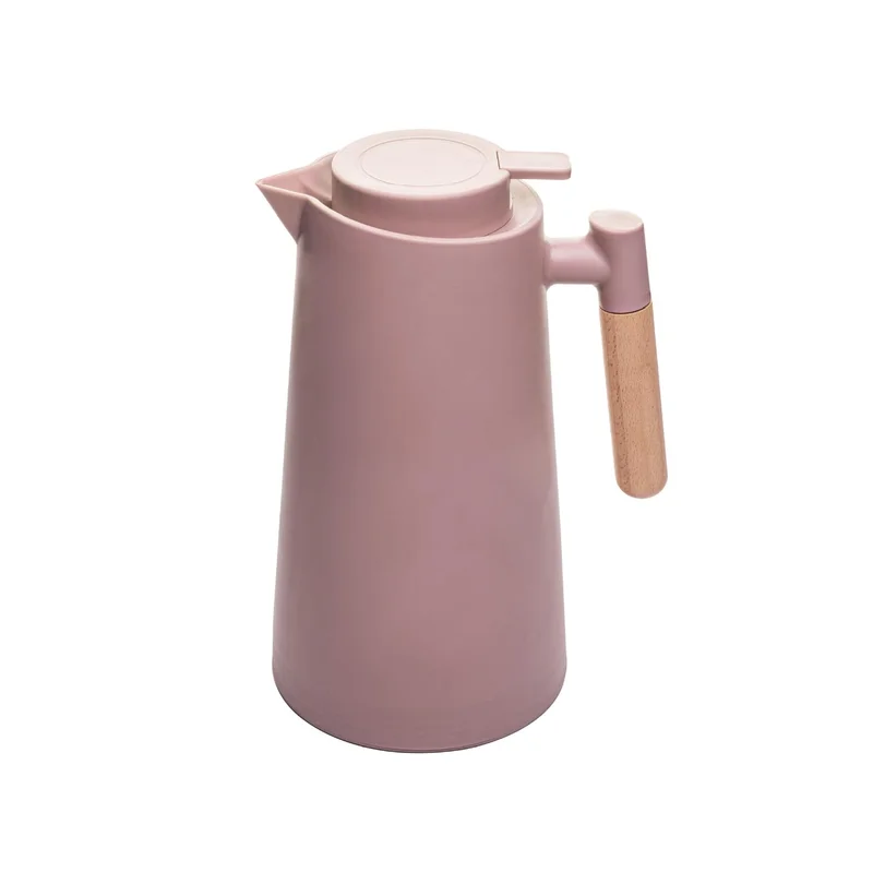 LYOR - Garrafa Térmica de Plástico com Cabo de Madeira Escandinávia Nude 1L - Mantém Bebida Quente ou Fria de 08-12 Horas