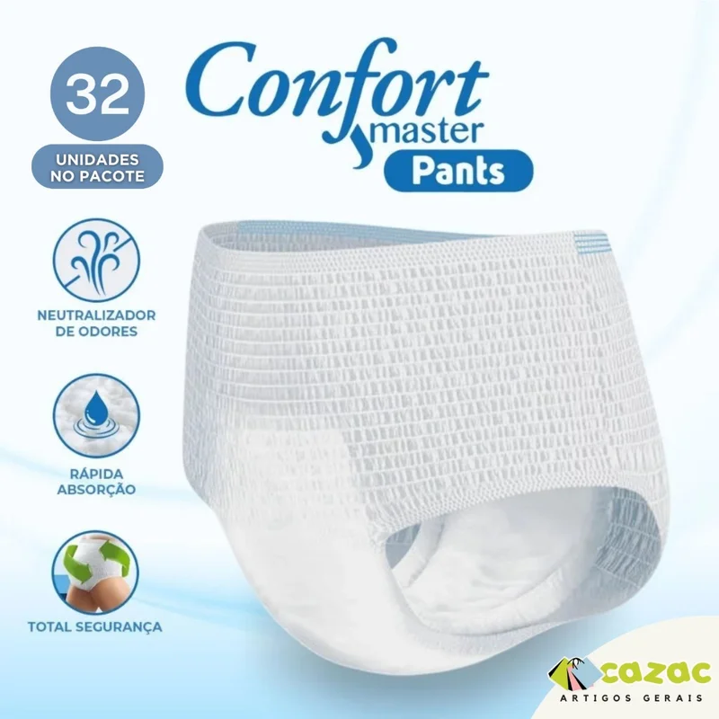 Kit 32 Fraldas Geriátricas Unissex ConfortMaster Pants P/M G/EG Calcinha/Cueca Incontinência Severa