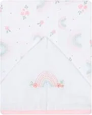Toalha de Fralda Bebê Papi Soft 1 Camada com Capuz Bordada 1,10 x 90 cm, Arco de Flores, Rosa