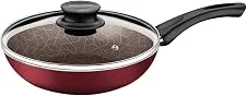 Frigideira Funda Tramontina Paris Em Alumínio Com Revestimento Interno E Externo Em Antiaderente Starflon Max Vermelho Com Tampa De Vidro 26 Cm 2,9 L