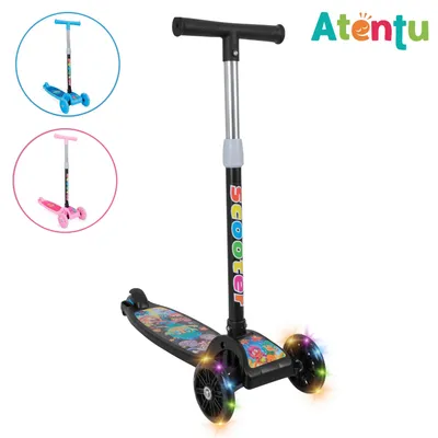 Patinete infantil 3 rodas com led luzes dobrável ajustável menino menina