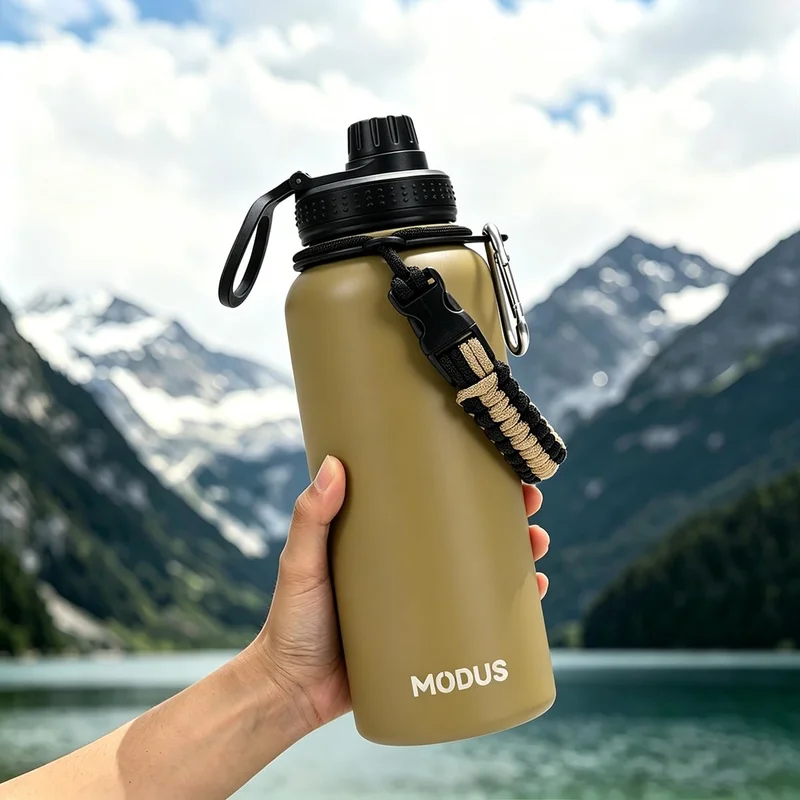 MODUS Garrafa Térmica 950ml – 24h Gelada, Alça Paracord, Tampa Antivazamento, sem BPA (Caqui)