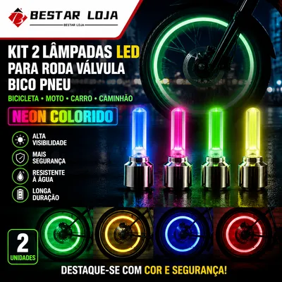 BESTAR LOJA Kit 2 Lâmpadas Led Para Roda Válvula Bico Pneu Bicicleta Moto Carro Caminhão Neon Colorido