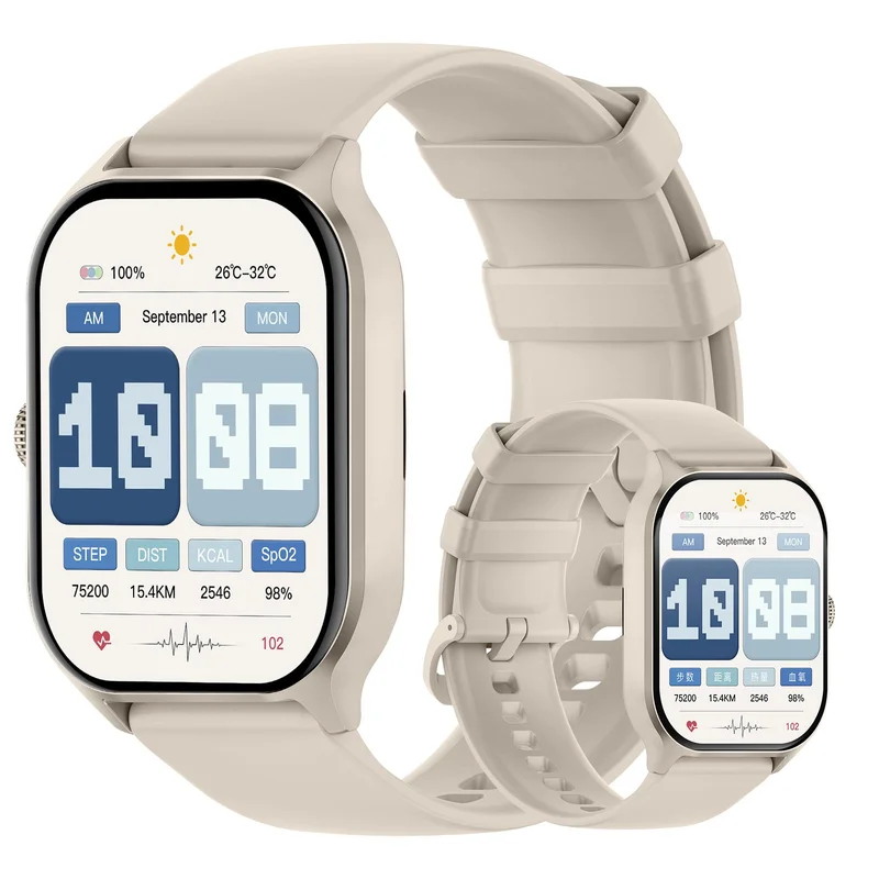 Bettdow smartwatch de 2,01 polegadas possui bateria com duração superior a 15 dias, mais de 120 modos esportivos, resistência à água 1ATM, relogio smartwatch com iOS e Android (Ouro claro)