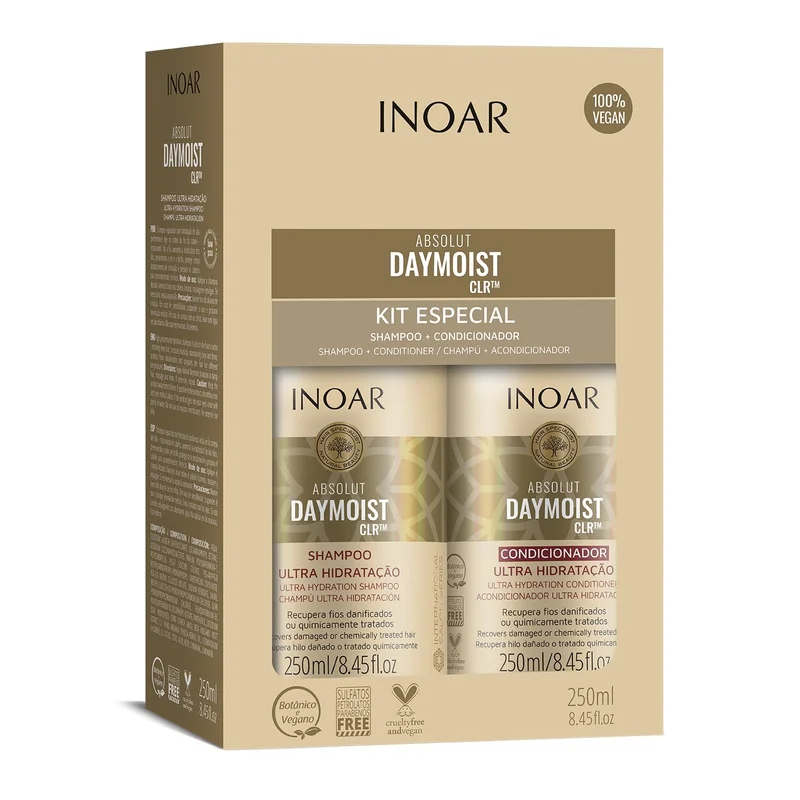 Inoar, Daymoist Kit Duo – Shampoo e Condicionador Ultra Hidratação com Pantenol, Óleo de Argan e CLR para Cabelos Danificados - 250ml