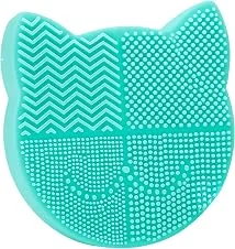 Tapete 2 em 1 para Limpeza e Secagem de Pincéis de Maquiagem em Silicone Antiderrapante – Design Gato, Esponja Limpeza Profunda + Suporte Secagem Portátil Verde