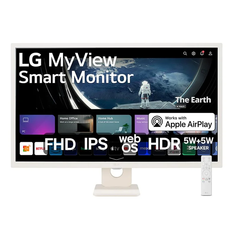 Monitor Smart LG MyView 32'' IPS FHD WebOS 60Hz 8ms Inclinação Bivolt Branco 32SR50F-W.AWZM