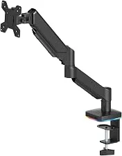 Suporte Articulado Monitor Mesa com RGB e Hub USB, VESA de Engate Rápido, Mola de Tensão Ajustável, Passagem Interna de Cabos — 17–34" / até 9 kg