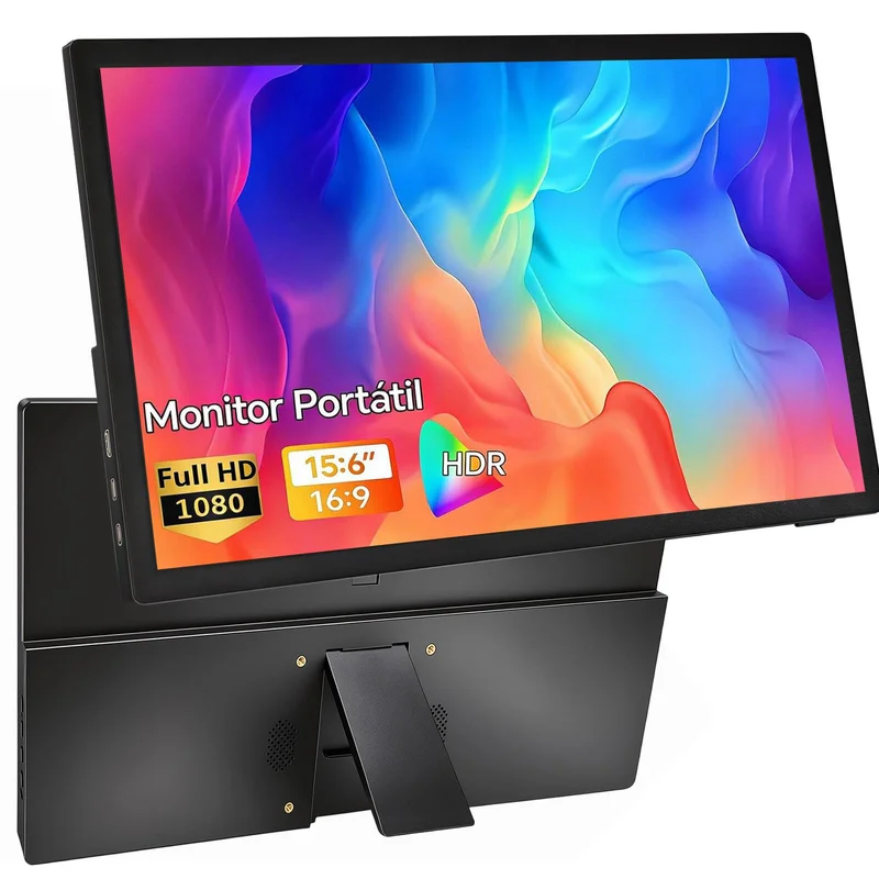Monitor portátil de 15,6 polegadas, Conectividade USB-C HDMI Full HD 1080P e alto-falantes integrados, Monitor gamer presentes para meninos