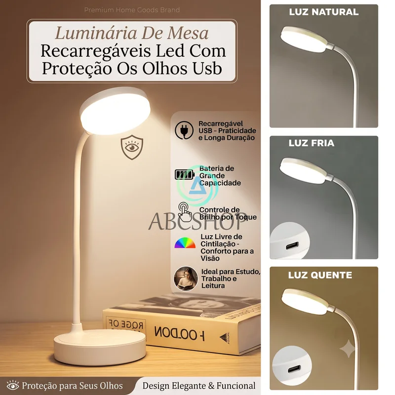 Luminária De Mesa Recarregáveis Led Com Proteção Os Olhos Usb Iluminaria Abajur Lâmpada De Mesa Para Quarto Dormitório