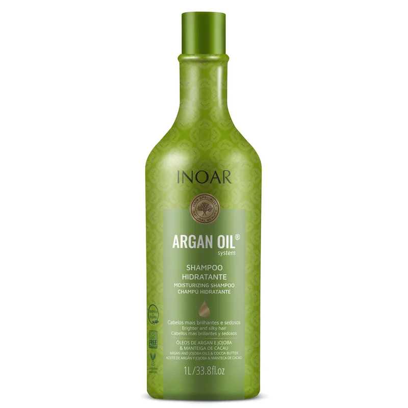 Inoar, Shampoo Argan Oil – Hidratação Profunda, Brilho Intenso e Ação Antifrizz para Todos os Tipos de Cabelo, Vegano e Botânico - 1L