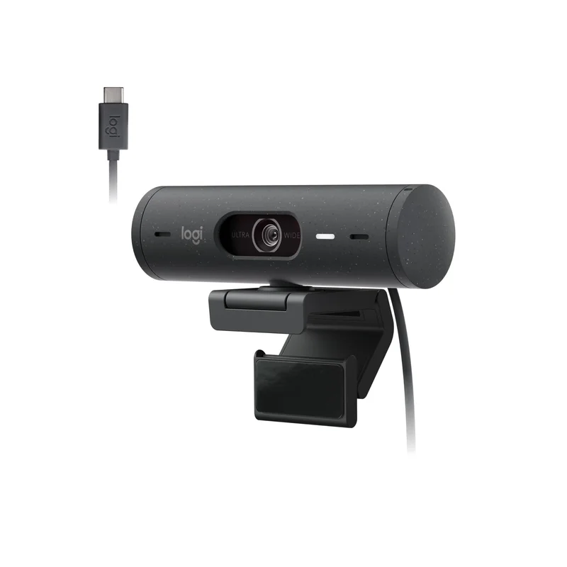 Webcam Full HD Logitech Brio 500, Câmera para PC com Microfones Duplos, Privacidade Integrada, RightLight 4 e Enquadramento Automático - Grafite