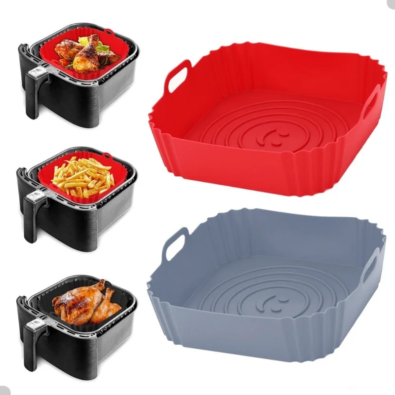 1/2/3 Formas de Silicone Quadrada 16x16cm Assadeira Air Fryer e Forno Forma para Fritadeira Elétrica com Alça