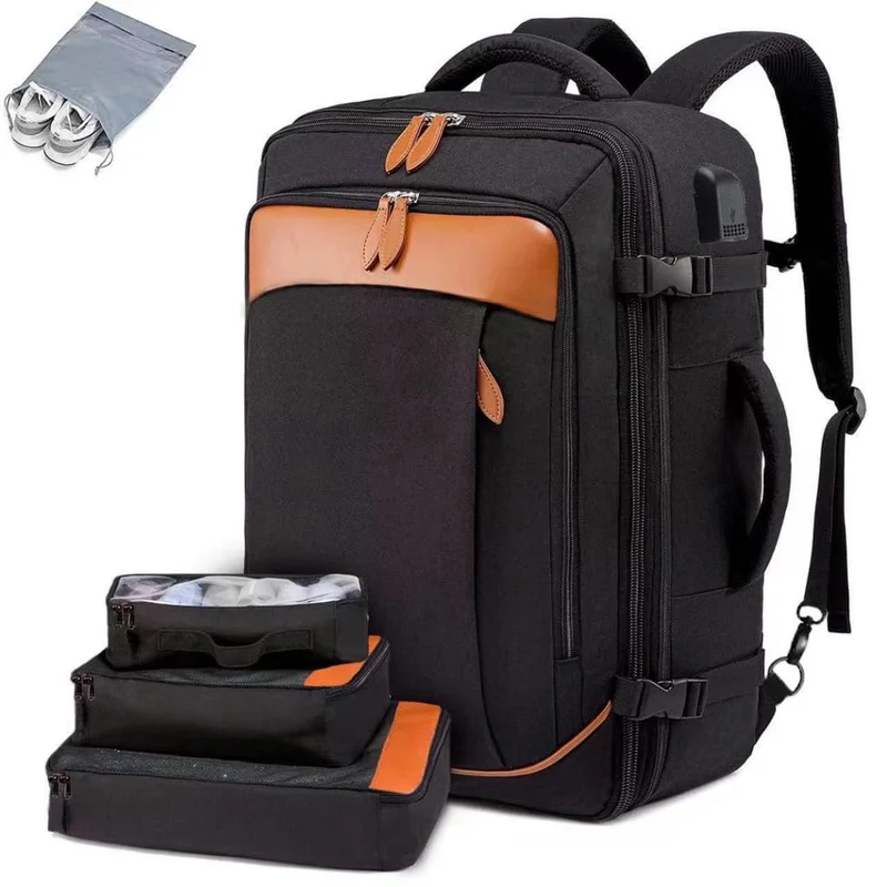 Mochila de Viagem Expansível 40L Impermeável com 3 Organizadores, Impermeável, Porta USB, para Notebook, Trabalho e Escola, Masculina, Feminina, Viagem Avião
