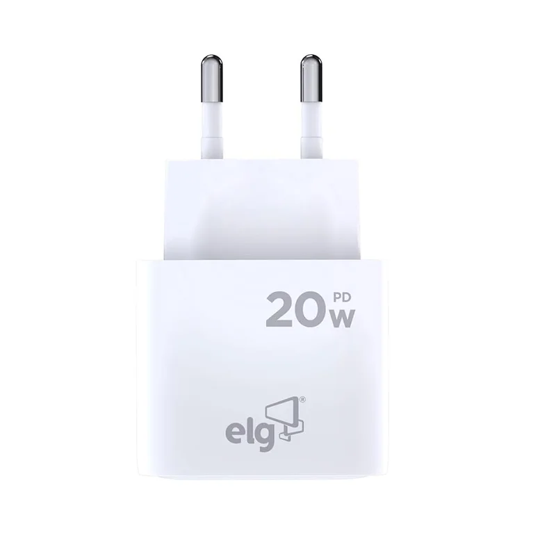 ELG, WCPD, Carregador de Parede Universal, 1 Porta USB Tipo-C, Potência 20W, Power Delivery 3A, Compatível com Dispositivos Apple e Android, Bivolt, Branco