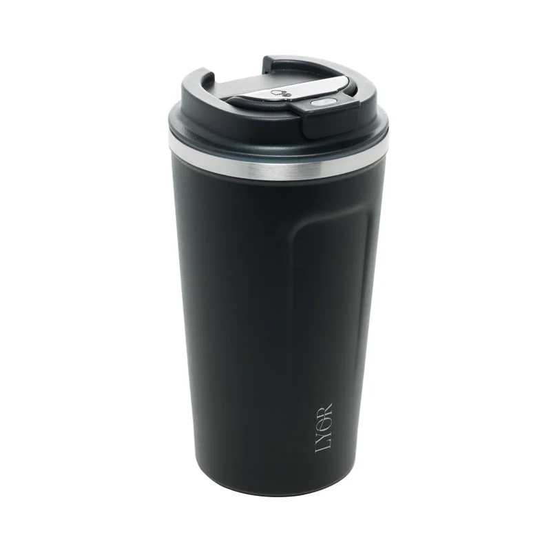 LYOR - Copo Térmico de Aço Inox Parede Dupla com Tampa e Termômetro Motion Preto 500ml