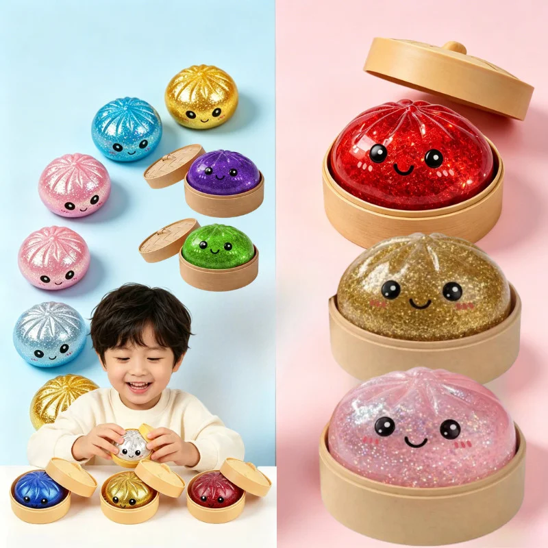 8.5cm Tamanho Grande Glitter Baozi Squeeze Brinquedo Lento Subindo Macio Estresse Bola Ansiedade Alívio Fidget Com Caixa