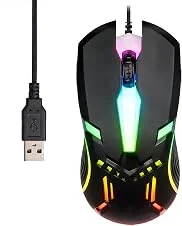 Mouse Gamer RGB com Efeito de Ondas de Cores, 2 Botões Programáveis, Design Ergonômico, Cabo Trançado, Conector Banhado a Ouro e até 8.000 DPI — Preto