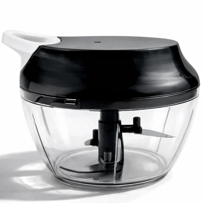 Processador de Alimentos Grande 500ml Triturador Com Três lâminas Em Inox Manual Acionamento Por Corda Retrátil (Preto)