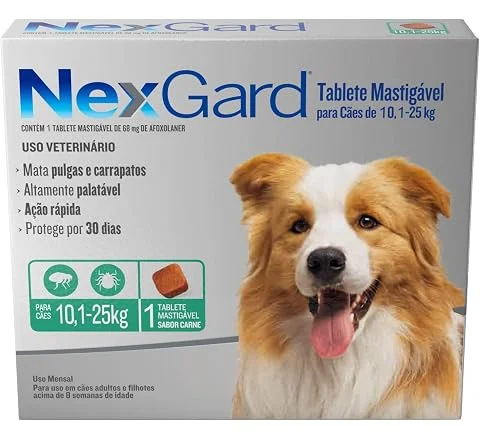 NexGard Antipulgas e Carrapatos para Cães de 10,1 a 25kg - 1 tablete
