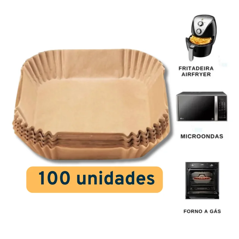 Kit 100 Forma de airfryer descartavel antiaderente de papel cozinha quadrado fritadeira cozimento