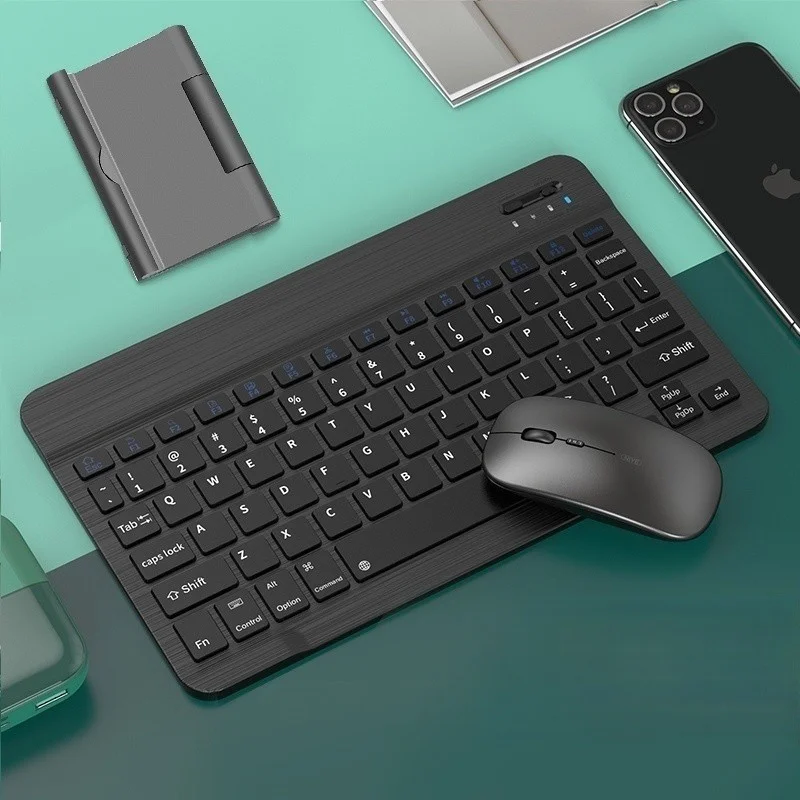 Kit de Teclado e Mouse Sem Fio Bluetooth Macaron com Design Moderno Destinado a PC iPad Tablet e Notebook